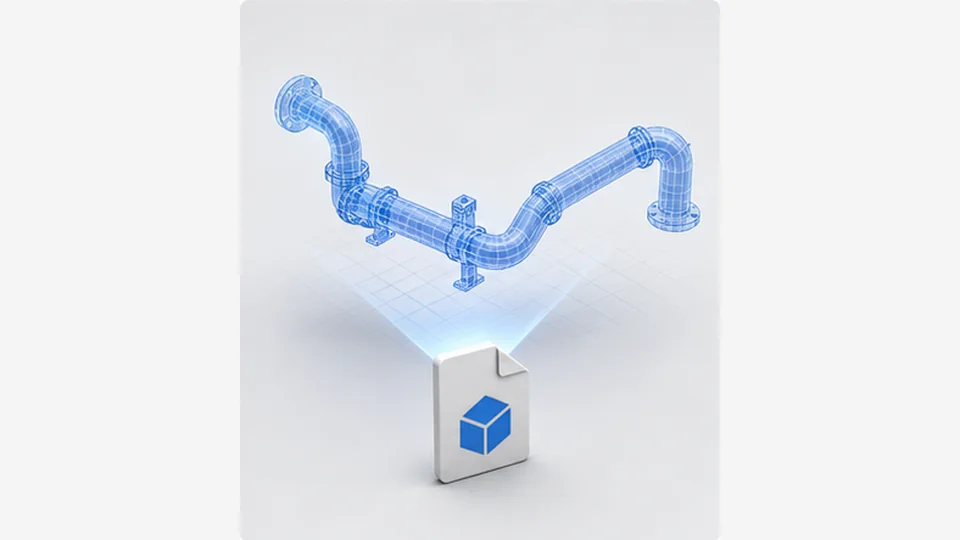 Educational 3D illustration representing received 5DX piping design data
